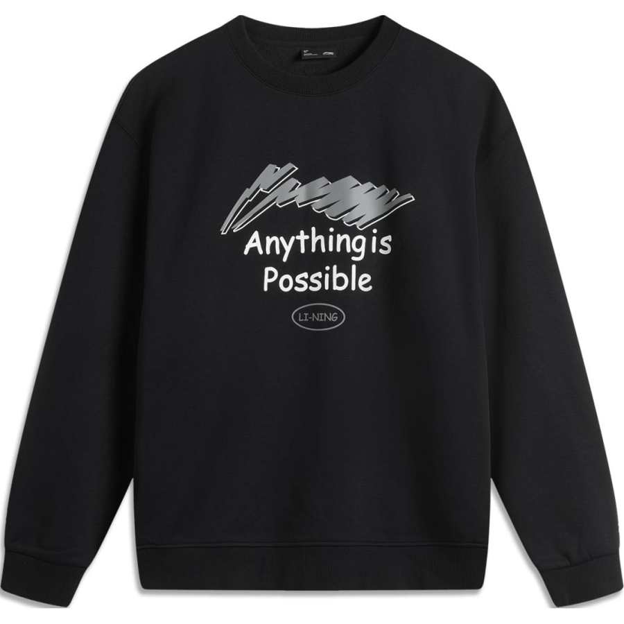 Li-Ning Li Ning Sports Lifestyle, Anti Static Antibacterial Thermal Pullover Crew Neck Long Sleeved Fleece Lined Letter
