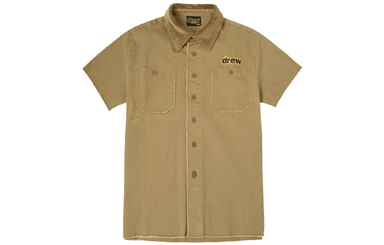 Drew house Letter Logo Series Shirts Unisex Dark Umber Square Collar Moderate Shirt