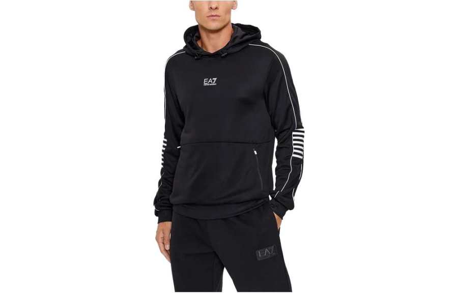 EMPORIO ARMANI EA7 Sweatshirts Men's Black Hooded Moderate Regular