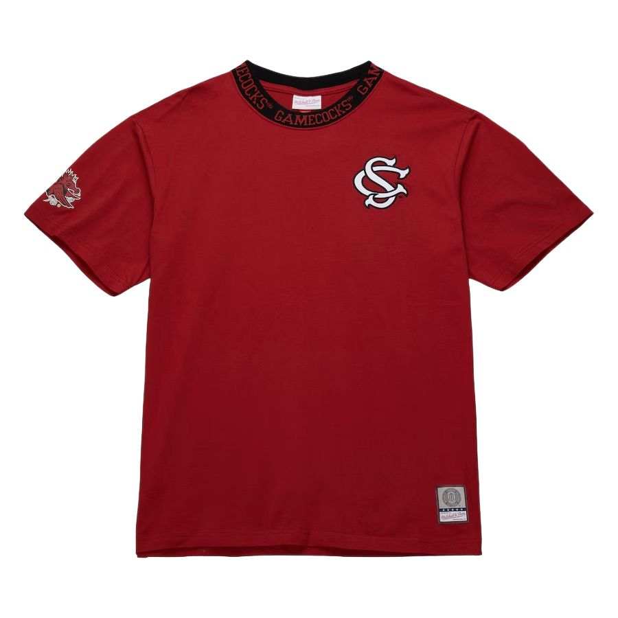 Mitchell Ness x NCAA South Carolina Gamecocks Jacquard Ringer T Shirt Men's Garnet