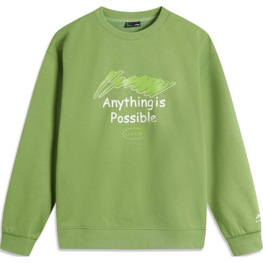 Li-Ning Li Ning Sports Life Collection Anti Static Antibacterial Thermal Letter Crew Neck Long Sleeved Pullover Fleece Lined