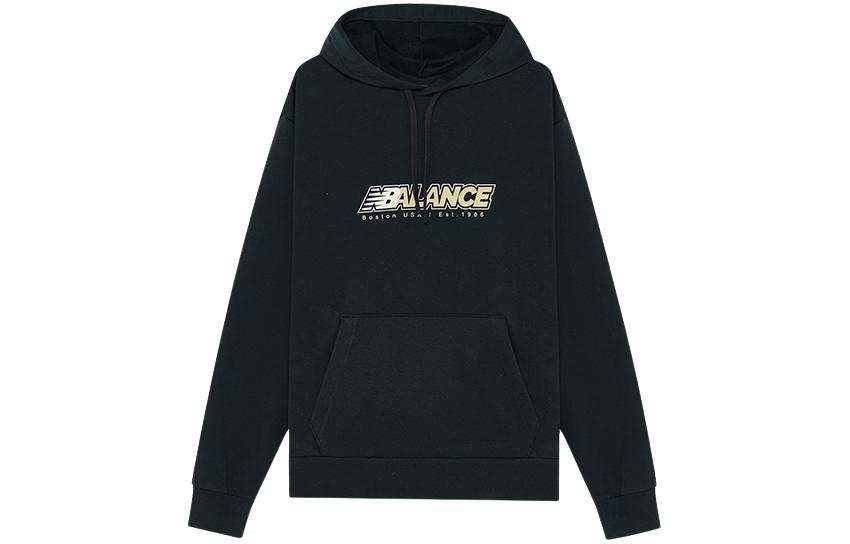 New Balance New Balance Letter Casual Sports Fleece Lined Hooded Long Sleeved Sweatshirt Men's Black