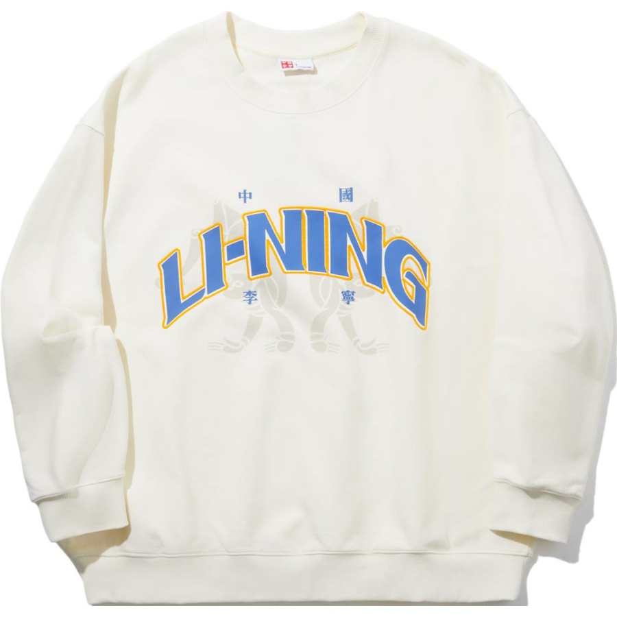 Li-Ning Li Ning Sweatshirts Unisex Ecru Crew Neck Moderate Regular