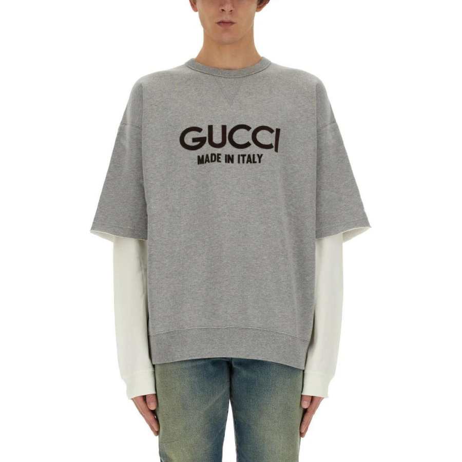 GUCCI Sweatshirts Men's Gray Crew Neck Moderate