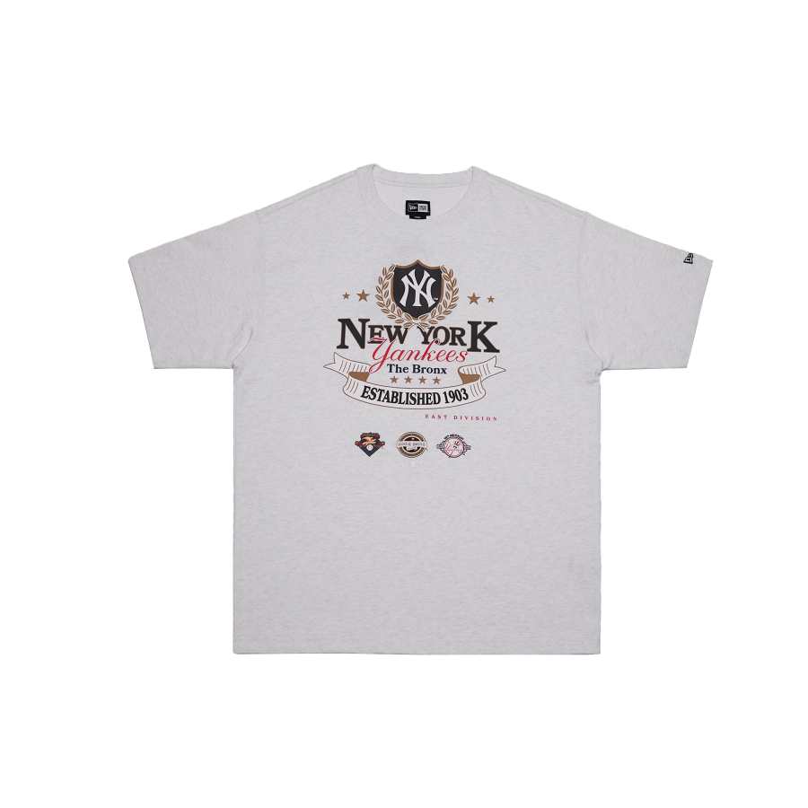 New Era Short Sleeved T Shirts With NY Print, Versatile And Trendy For Couples Unisex Gray