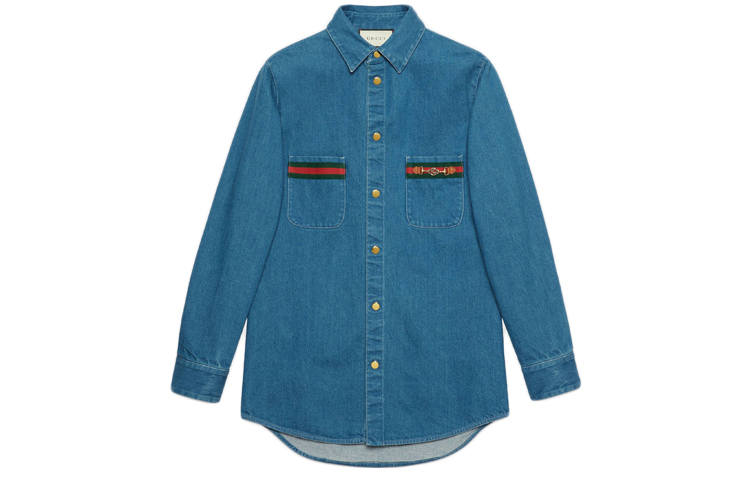 GUCCI Web-detail long-sleeve denim shirt