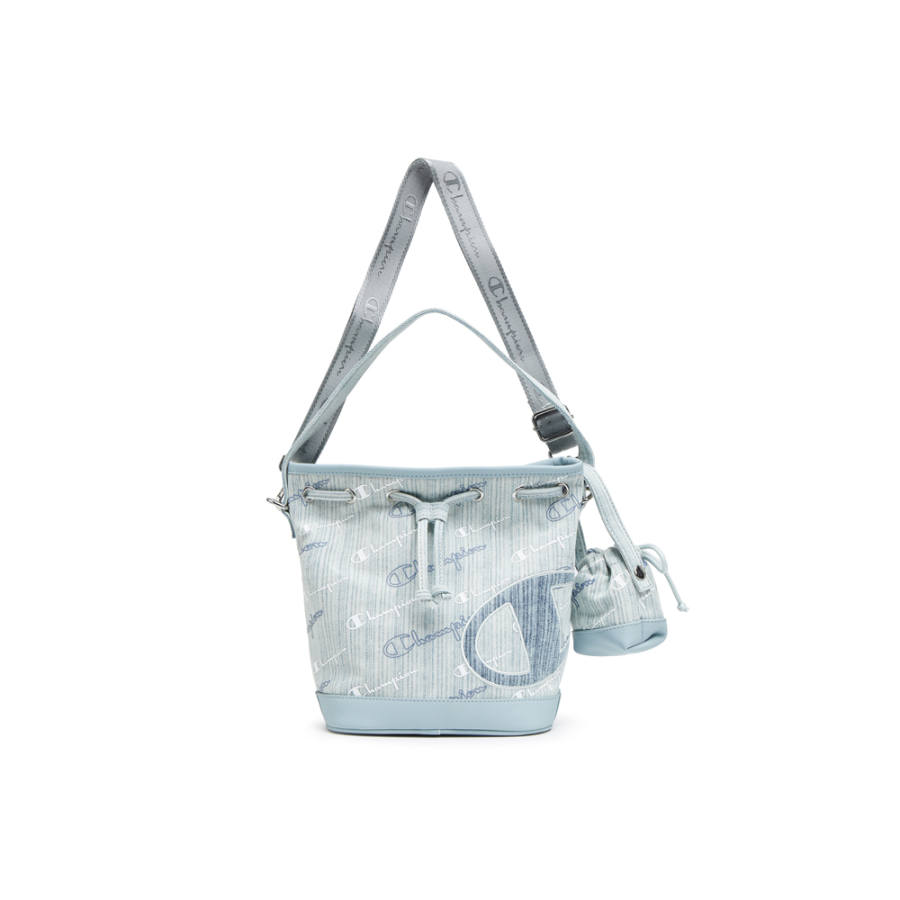 Champion Fabric, Synthetic Leather Backpack Shoulder Bag Regular Women's Light Blue Denim/Dark Blue Denim