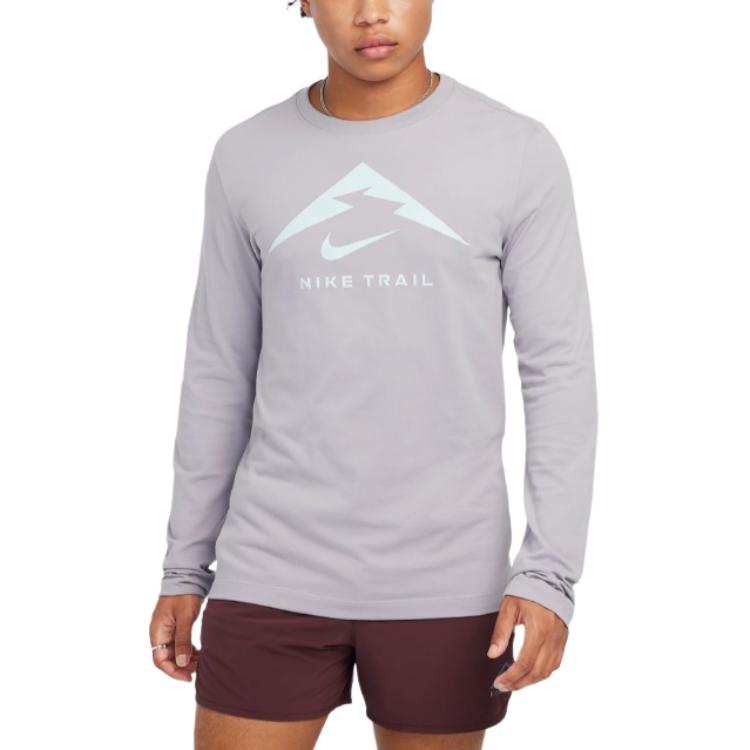 Nike Nike Dri Fit Men's Long Sleeve Trail Running T Shirt T Shirt Men's Concrete Gray