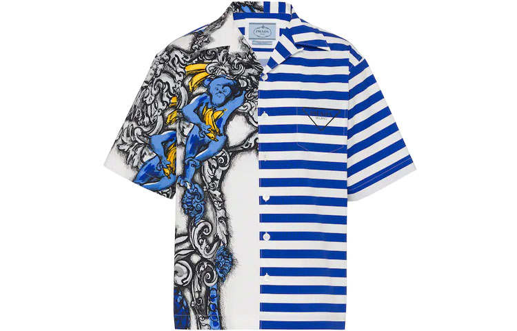 PRADA PRADA Shirts Men's Blue Lapel Moderate Shirt