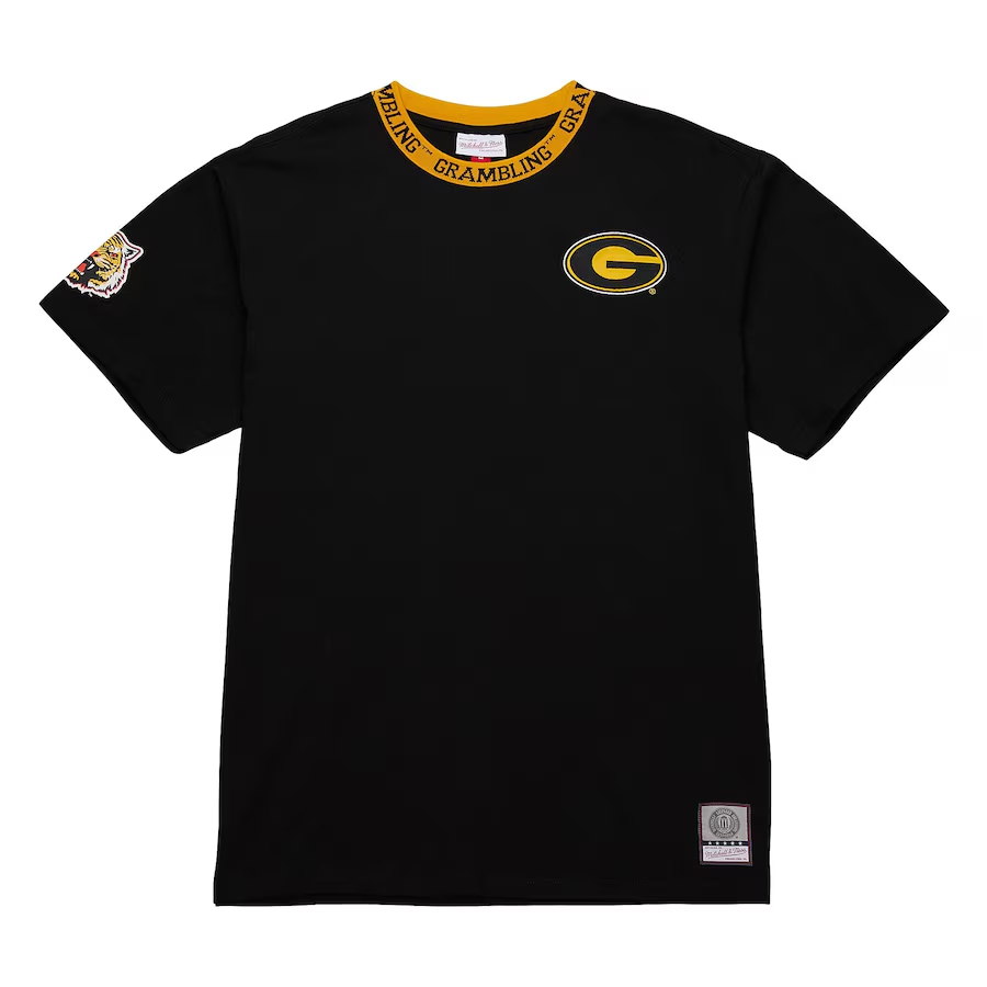 Mitchell Ness x NCAA BLK Grambling Tiger S Jacquard Ringer SS Current T Shirt Men's Black