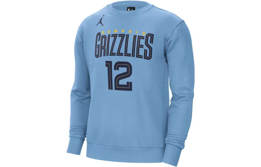 Jordan Jordan Air NBA Memphis Grizzlies, Ja Morant, Alphanumeric Crew Neck Fleece Lined Sweatshirt Men's Light Blue