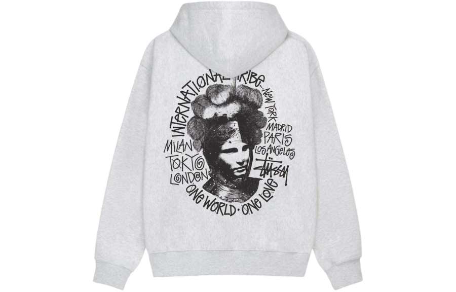 Stussy SS24 CAMELOT HOODIE Printed Pattern Fleece Lined Hooded Long Sleeved American Vintage Pullover Sweatshirt Unisex