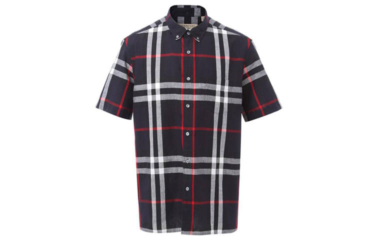 Burberry Shirts Men's Dark Blue Lapel Moderate Shirt