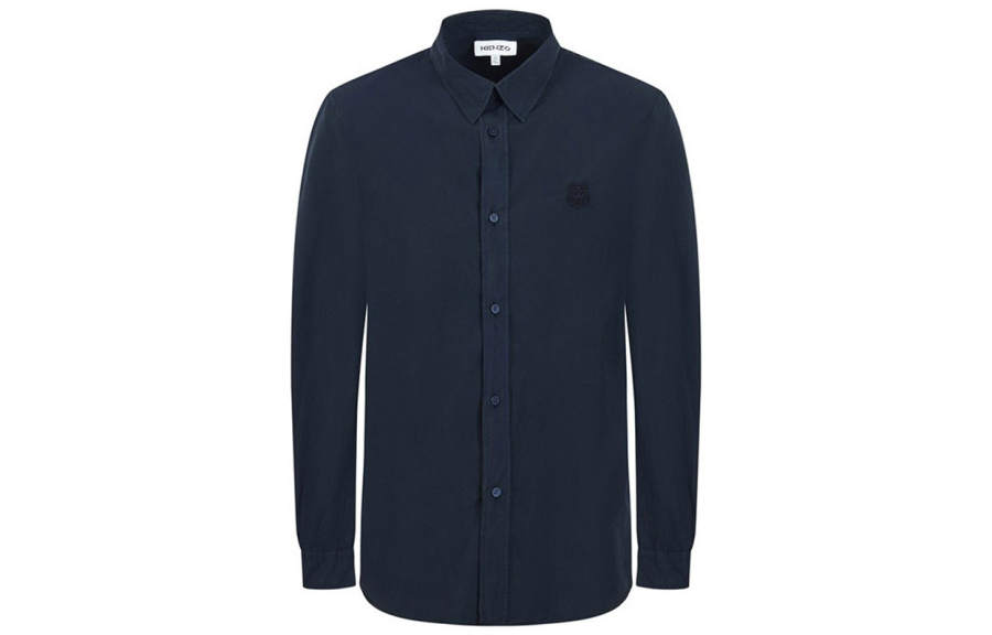 KENZO Shirts Men's Navy Pointed Collar Moderate Shirt