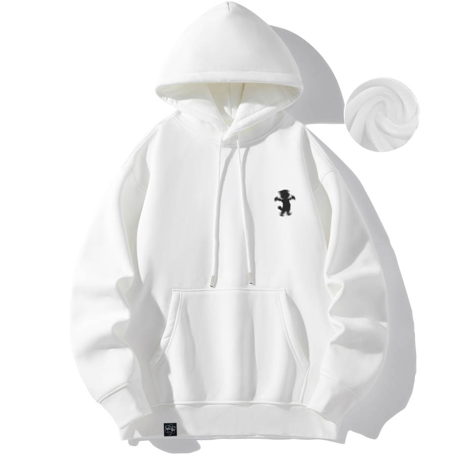 TALKING TOM Phantom Letter Print Solid Color Thickened And Fleece Lined Loose Fit Casual Drop Shoulder Pullover Hooded