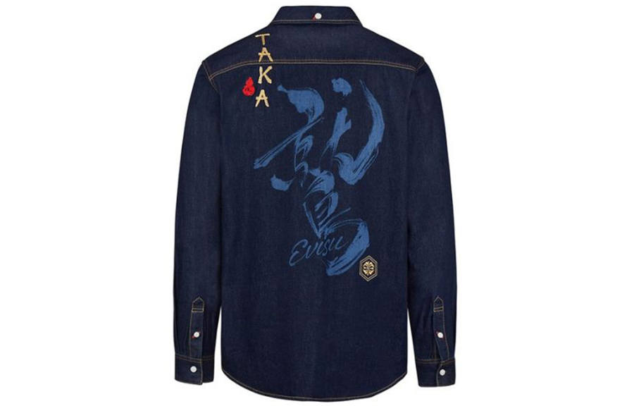EVISU EVISU Shirts Men's Denim Blue Lapel Moderate Denim