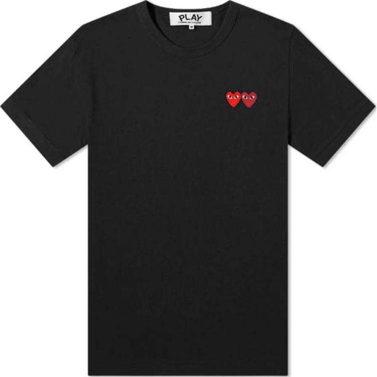 CDG Play T Shirts Men's Black Crew Neck