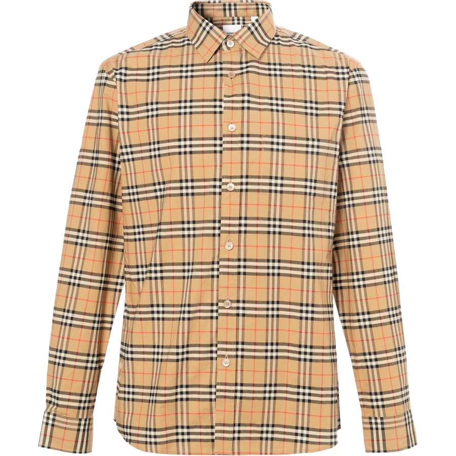 Burberry Men Small Scale Check Shirt Brown