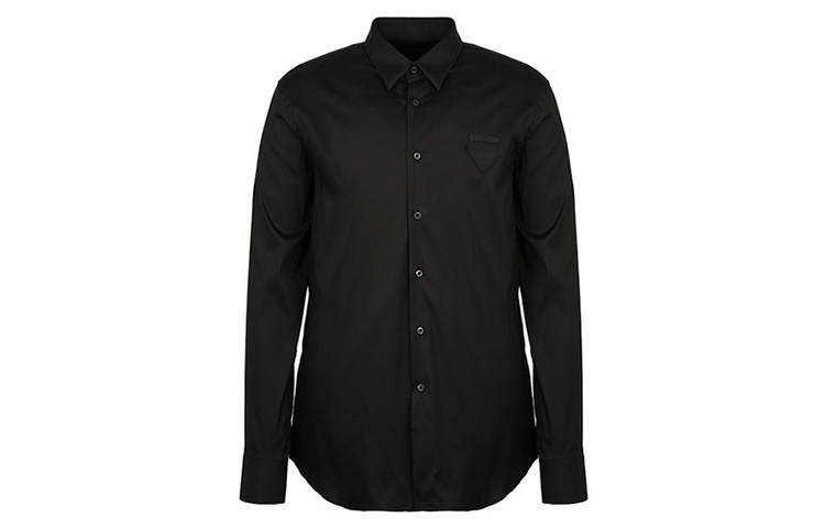 PRADA PRADA Shirts Men's Black Pointed Collar Moderate Shirt