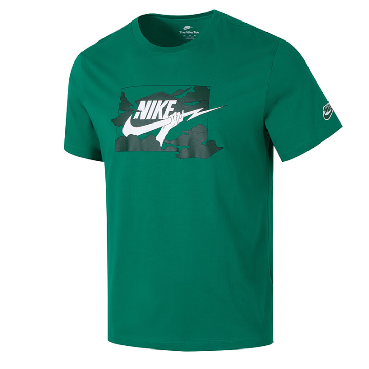 Nike Nike Club T Shirts Men's Green Crew Neck Moderate Straight Fit