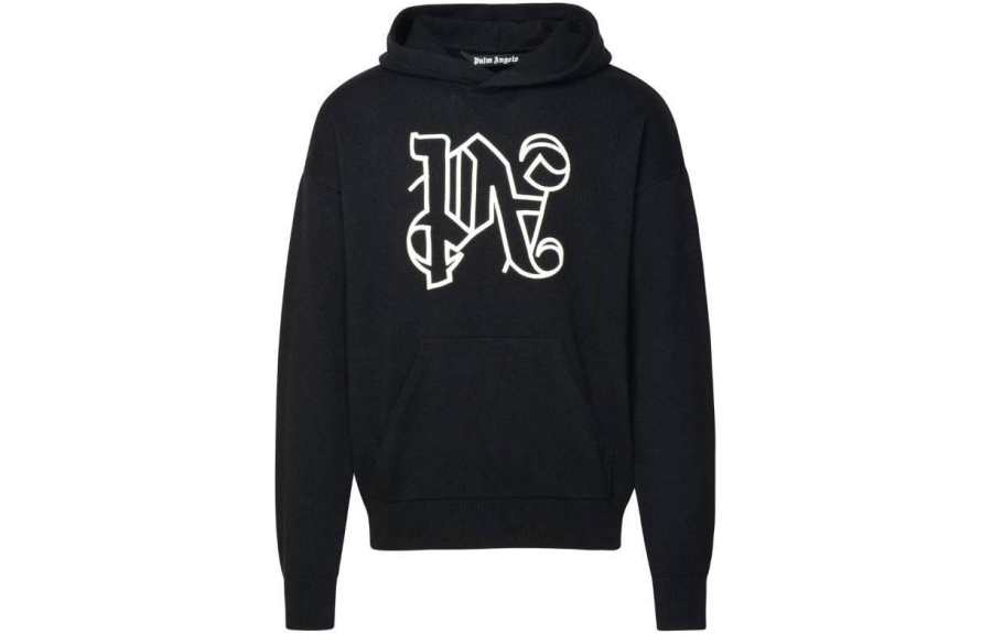 PALM ANGELS Monogram Embroidered Knitted Hoodie
