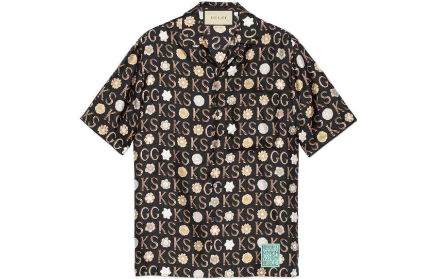 GUCCI Shirts Men's Black Brown Cuban Collar Moderate Other