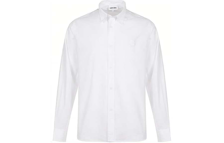 KENZO Classic Tiger Head Shirts Men's White Pointed Collar Moderate Shirt