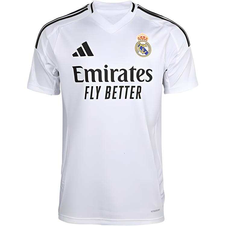 Adidas Adidas Real Madrid Fan Jersey 24-25 Retro Breathable V-Neck Letter-Print Sports Casual Short-Sleeve T-Shirt Men's White