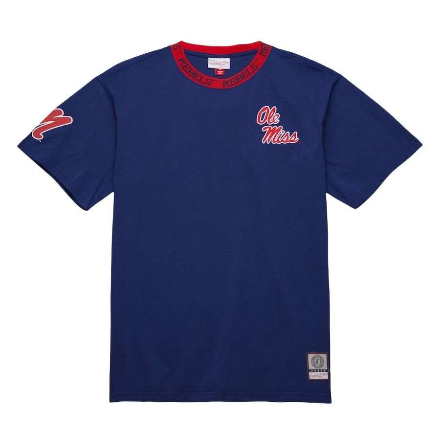 Mitchell Ness x NCAA Ole Miss Rebels Jacquard Ringer T Shirt Men's Marine Blue