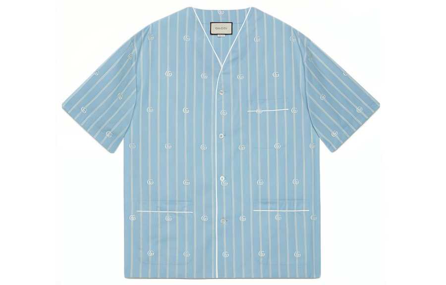 GUCCI Shirts Men's Blue V Neck Moderate Other