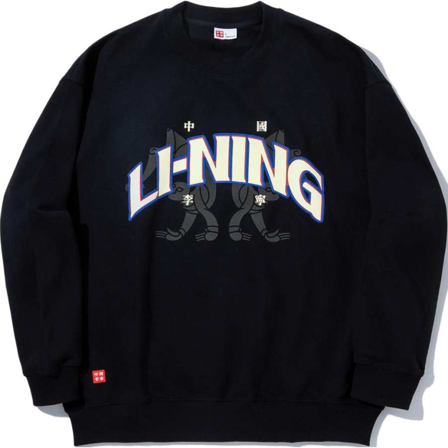 Li-Ning Li Ning Sweatshirts Unisex Black Crew Neck Moderate Regular