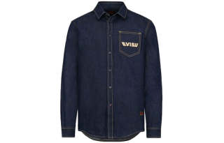 EVISU Shirts Men's Denim Blue Lapel Moderate Denim