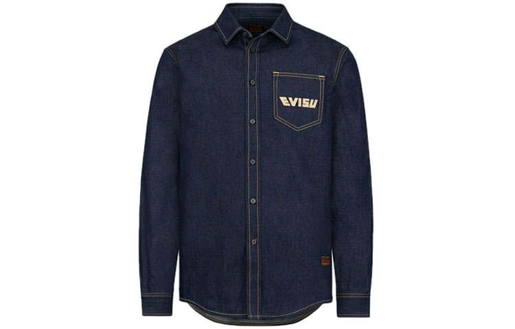 EVISU EVISU Shirts Men's Denim Blue Lapel Moderate Denim