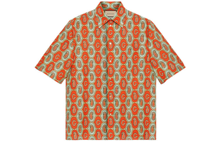 GUCCI Shirts Men's Bright Orange Lapel Moderate Shirt