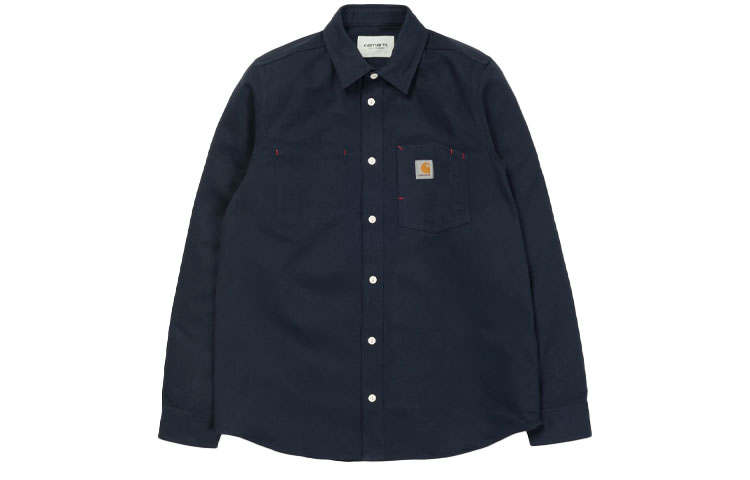 Carhartt WIP Shirts Men's Dark Blue Pointed Collar Moderate Other