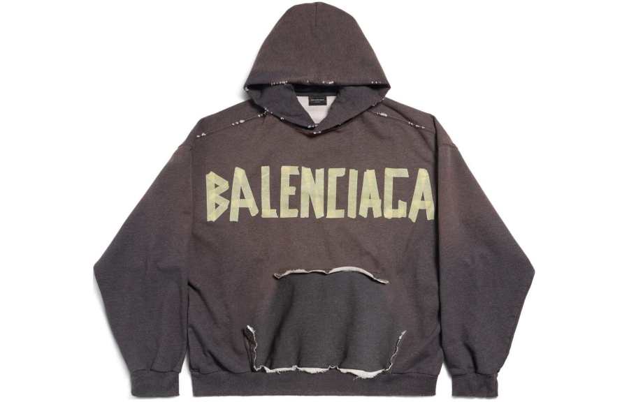 Balenciaga SS24 Tape Type Ripped Pocket Hoodie Large Fit Sweatshirt, Loose Fit Men's Dark Green