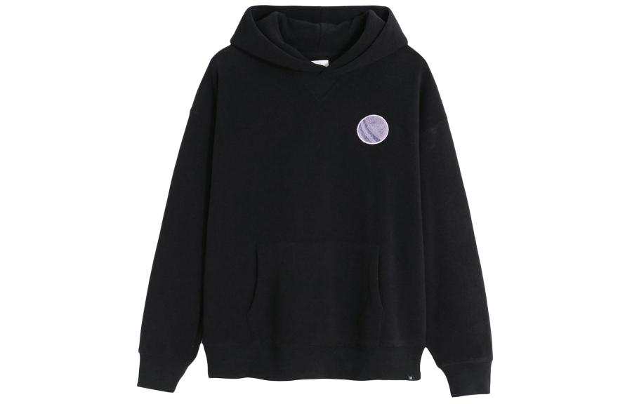 GAP Embroidery Polar Fleece Lined Hooded Pullover With Large Pocket Sweatshirt Unisex Black