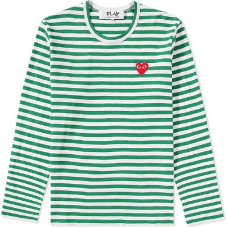 CDG Play T Shirts Men's Green Crew Neck Moderate