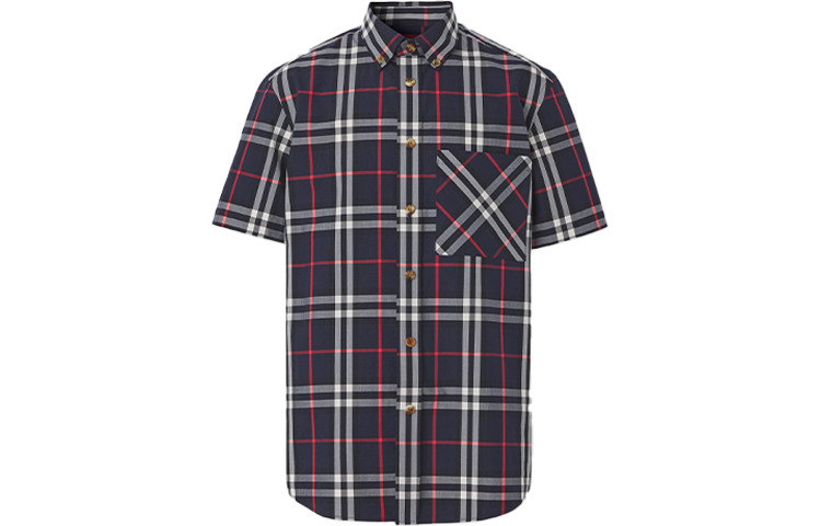 Burberry Shirts Men's Marine Blue Lapel Moderate Shirt