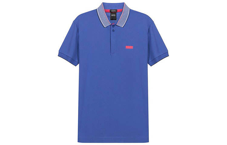 HUGO BOSS Polo Shirts Men's Dark Blue Polo Collar Moderate Straight Fit