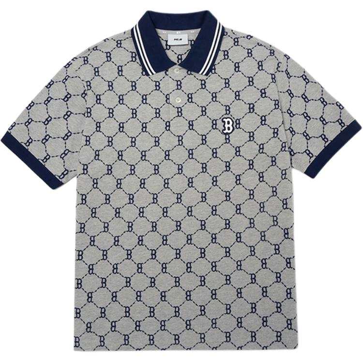 MLB Base Logo Polo Shirts Men's Gray Polo Collar Moderate Straight Fit