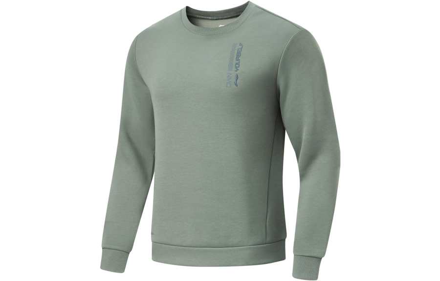 Li-Ning Li Ning Fitness Series Sweatshirts Men's Gray Green Crew Neck Moderate Regular