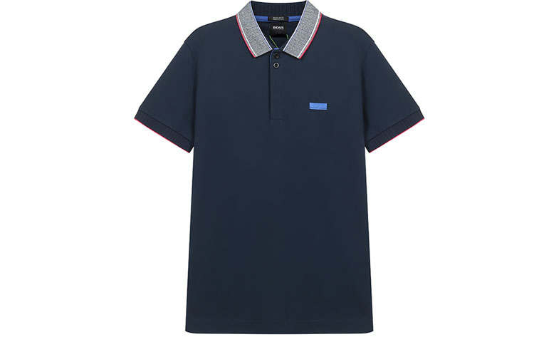HUGO BOSS Polo Shirts Men's Dark Blue Polo Collar Moderate Straight Fit