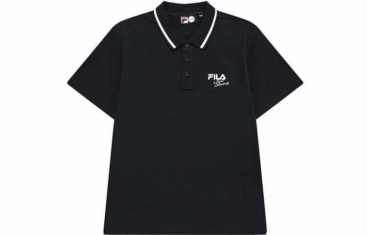 FILA FUSION Polo Shirts Men's Black Polo Collar Moderate Straight Fit