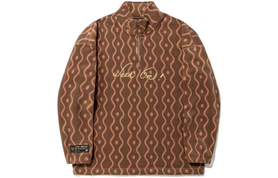 Li-Ning Li Ning Sweatshirts Unisex Pottery Clay Brown All Over Print Stand Collar Moderate Regular
