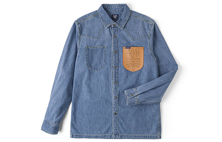 Lee Lee Shirts Men's Medium Blue Lapel Moderate Denim