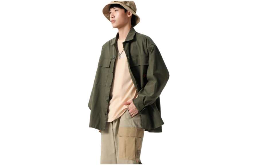 GOLDLION G+ Shirts Unisex Green Stand Collar Moderate Shirt