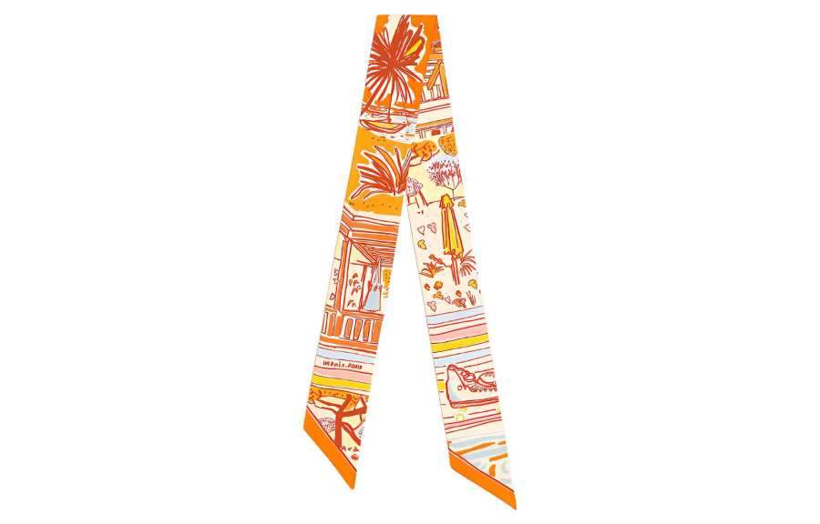 HERMES HERMES Twilly Silk Scarf Women's Orange