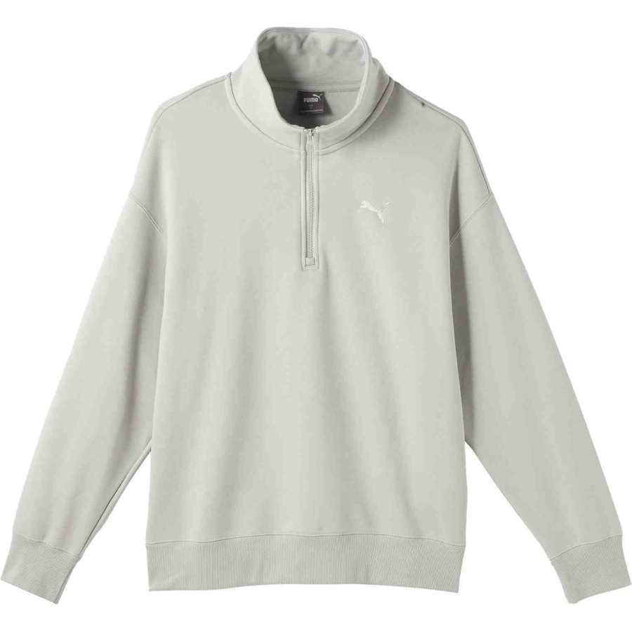 PUMA FW/AW24 Retro Sports Casual Fleece Lined Long Sleeved Semi Open Collar Half Zip Sweatshirt Unisex Light Gray