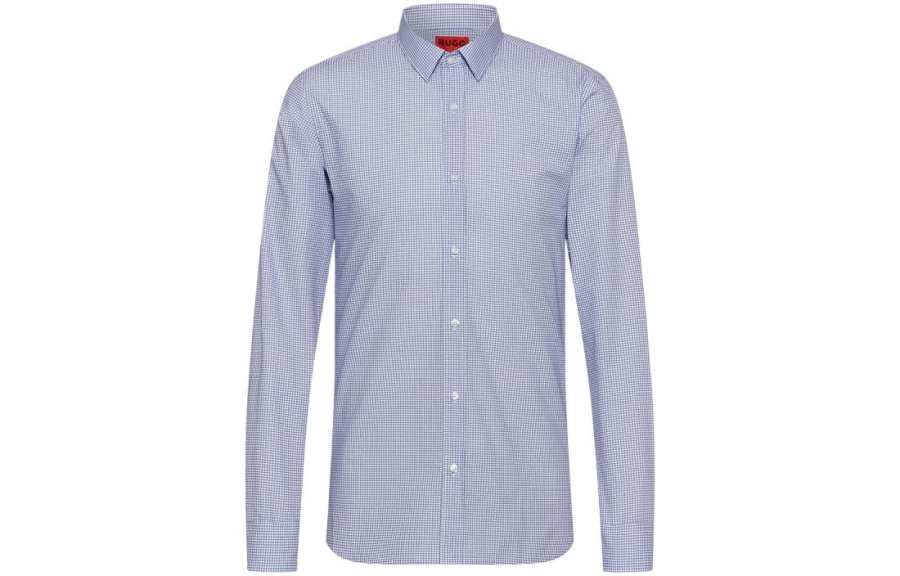HUGO BOSS Shirts Men's Blue Lapel Moderate Other